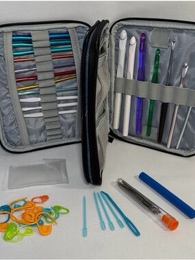 Crochet case with supplies